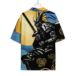 Blue Sky And Golden Sun Samurai Print Rayon Hawaiian Shirt