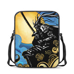Blue Sky And Golden Sun Samurai Print Rectangular Crossbody Bag