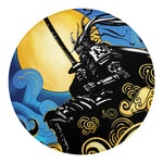 Blue Sky And Golden Sun Samurai Print Round Blanket