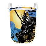 Blue Sky And Golden Sun Samurai Print Round Laundry Basket