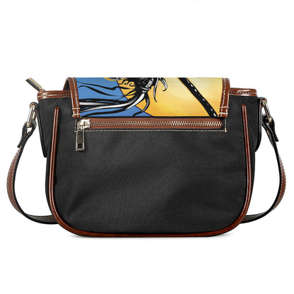 Blue Sky And Golden Sun Samurai Print Saddle Bag
