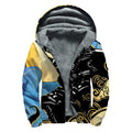 Blue Sky And Golden Sun Samurai Print Sherpa Lined Zip Up Hoodie