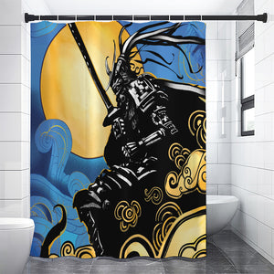 Blue Sky And Golden Sun Samurai Print Shower Curtain