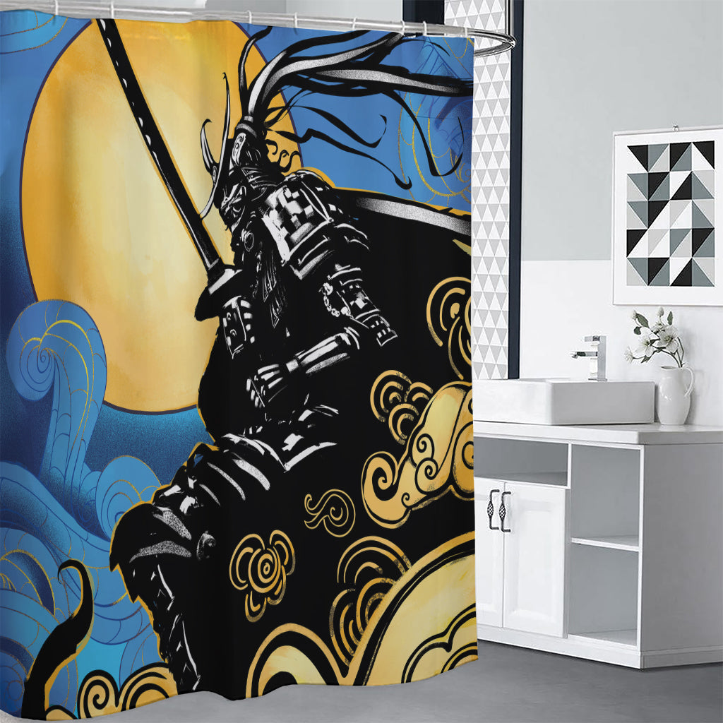 Blue Sky And Golden Sun Samurai Print Shower Curtain