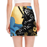 Blue Sky And Golden Sun Samurai Print Side Slit Mini Skirt