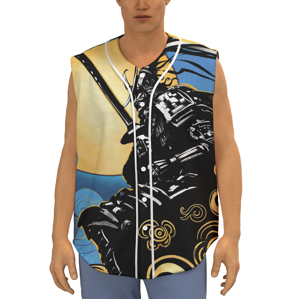 Blue Sky And Golden Sun Samurai Print Sleeveless Baseball Jersey