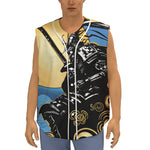 Blue Sky And Golden Sun Samurai Print Sleeveless Baseball Jersey