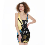 Blue Sky And Golden Sun Samurai Print Sleeveless Bodycon Dress