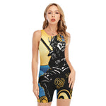 Blue Sky And Golden Sun Samurai Print Sleeveless One Piece Swimsuit