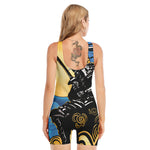 Blue Sky And Golden Sun Samurai Print Sleeveless One Piece Swimsuit