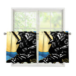 Blue Sky And Golden Sun Samurai Print Tier Curtains