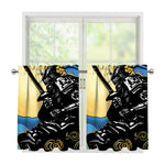 Blue Sky And Golden Sun Samurai Print Tier Curtains