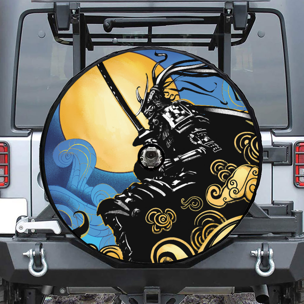 Blue Sky And Golden Sun Samurai Print Tire Cover With Camera Hole