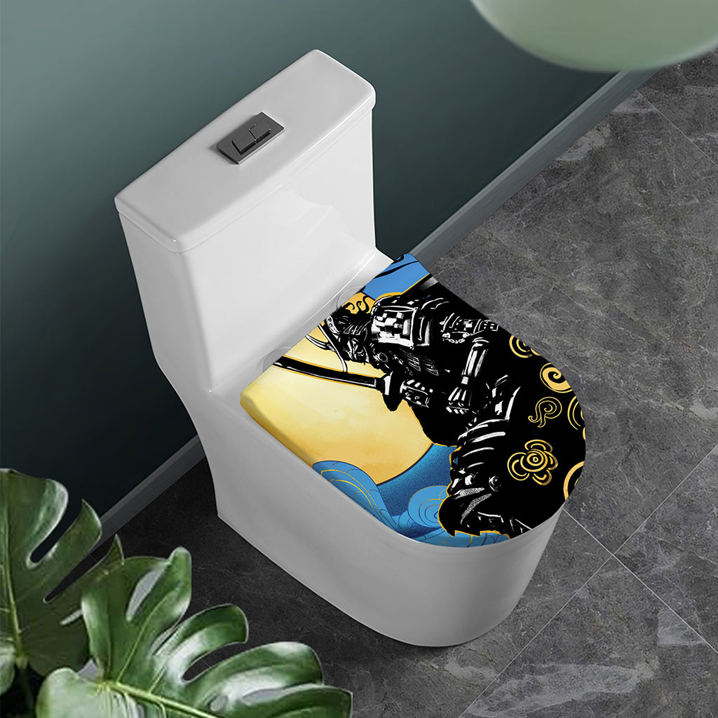 Blue Sky And Golden Sun Samurai Print Toilet Lid Cover