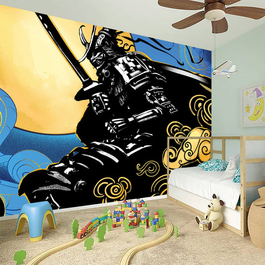Blue Sky And Golden Sun Samurai Print Wall Sticker