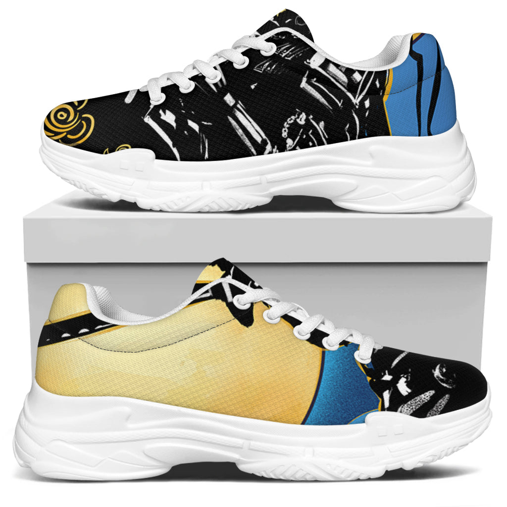 Blue Sky And Golden Sun Samurai Print White Chunky Shoes