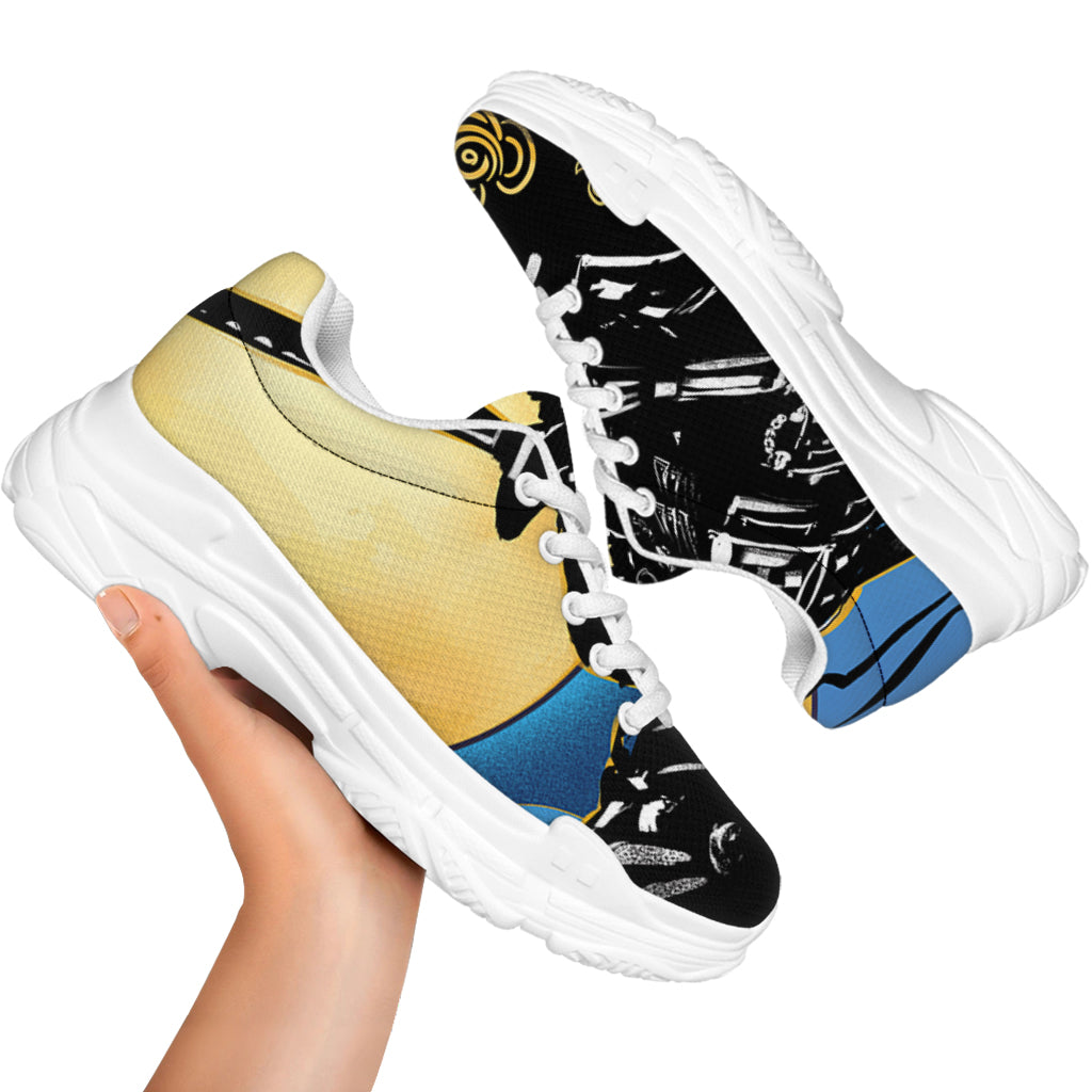 Blue Sky And Golden Sun Samurai Print White Chunky Shoes