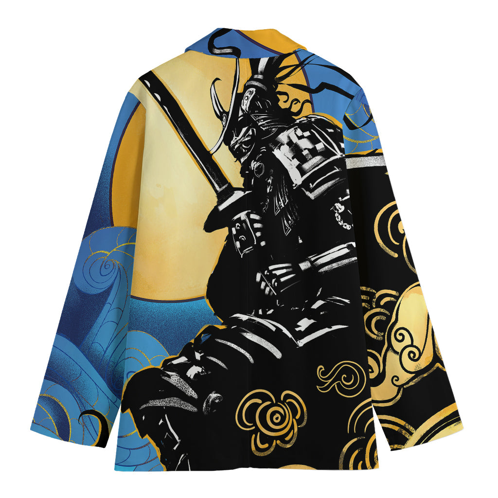 Blue Sky And Golden Sun Samurai Print Women's Blazer