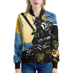 Blue Sky And Golden Sun Samurai Print Women's Bomber Jacket