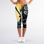 Blue Sky And Golden Sun Samurai Print Women's Capri Leggings
