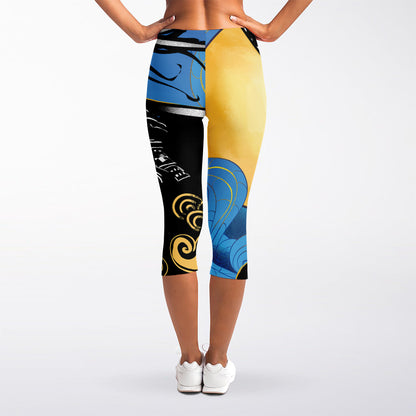 Blue Sky And Golden Sun Samurai Print Women's Capri Leggings