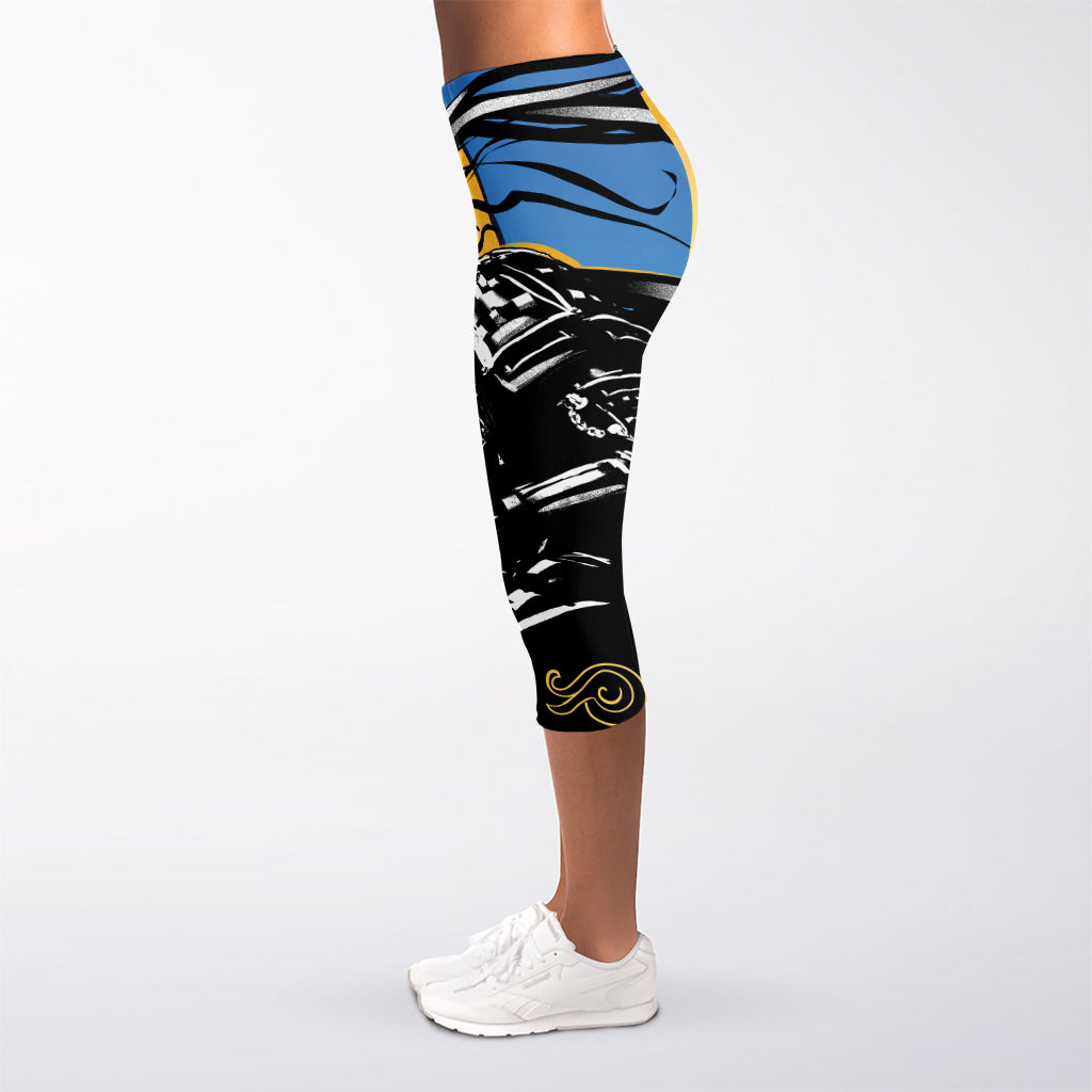 Blue Sky And Golden Sun Samurai Print Women's Capri Leggings