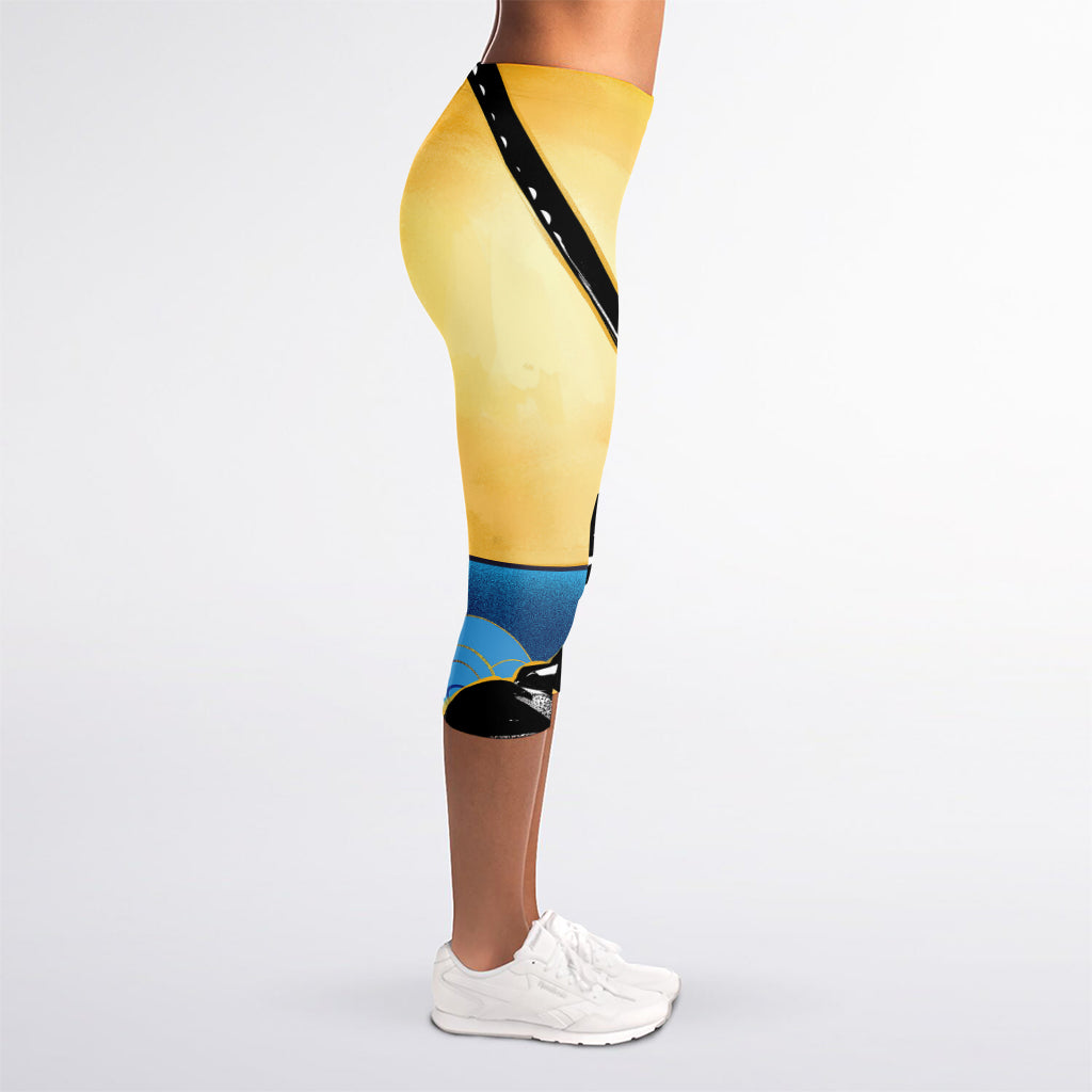 Blue Sky And Golden Sun Samurai Print Women's Capri Leggings