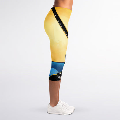 Blue Sky And Golden Sun Samurai Print Women's Capri Leggings