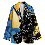 Blue Sky And Golden Sun Samurai Print Women's Cotton Blazer