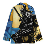 Blue Sky And Golden Sun Samurai Print Women's Cotton Blazer