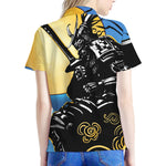 Blue Sky And Golden Sun Samurai Print Women's Polo Shirt