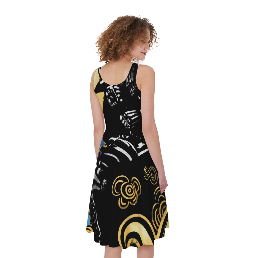 Blue Sky And Golden Sun Samurai Print Women's Sleeveless Dress