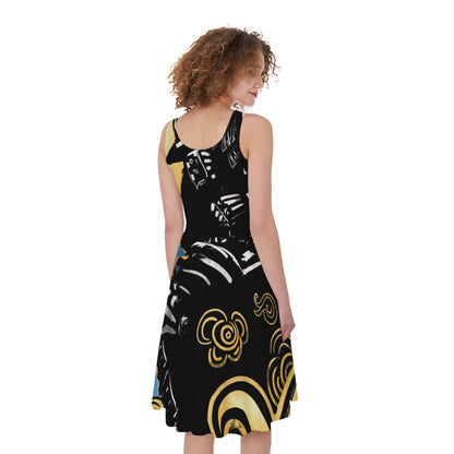 Blue Sky And Golden Sun Samurai Print Women's Sleeveless Dress