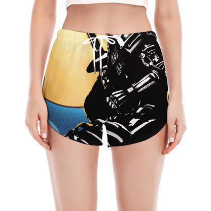 Blue Sky And Golden Sun Samurai Print Women's Split Running Shorts