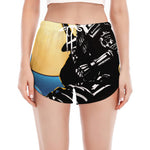 Blue Sky And Golden Sun Samurai Print Women's Split Running Shorts