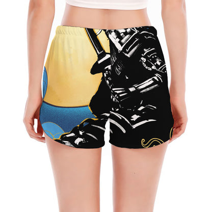 Blue Sky And Golden Sun Samurai Print Women's Split Running Shorts