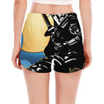 Blue Sky And Golden Sun Samurai Print Women's Split Running Shorts