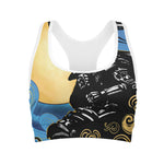 Blue Sky And Golden Sun Samurai Print Women's Sports Bra