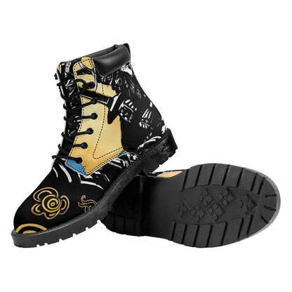 Blue Sky And Golden Sun Samurai Print Work Boots