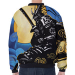 Blue Sky And Golden Sun Samurai Print Zip Sleeve Bomber Jacket