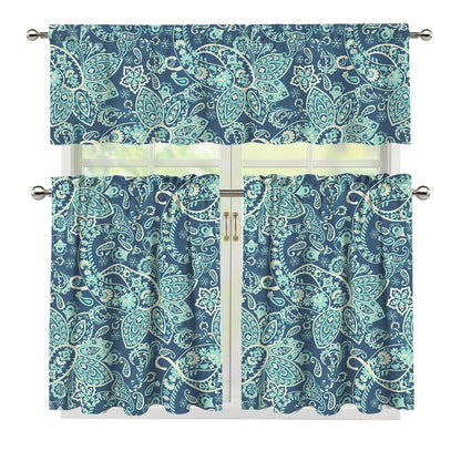 Blue Sky Paisley Bohemian Pattern Print 3 Piece Kitchen Curtains