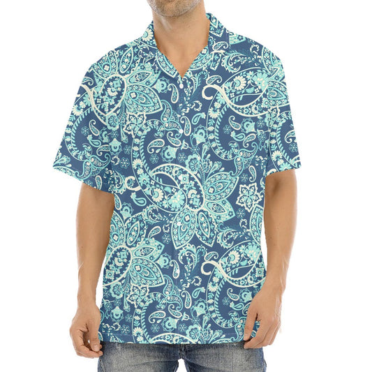 Blue Sky Paisley Bohemian Pattern Print Aloha Shirt