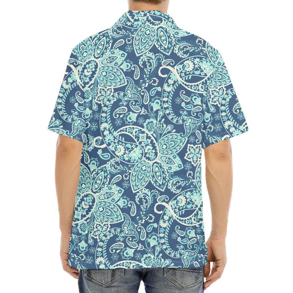 Blue Sky Paisley Bohemian Pattern Print Aloha Shirt