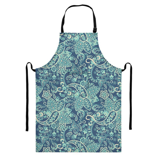 Blue Sky Paisley Bohemian Pattern Print Bib Apron With Pocket