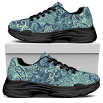 Blue Sky Paisley Bohemian Pattern Print Black Chunky Shoes