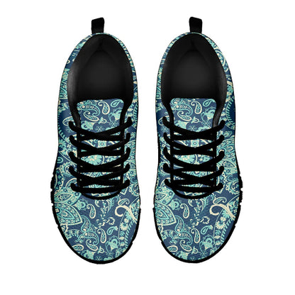 Blue Sky Paisley Bohemian Pattern Print Black Running Shoes
