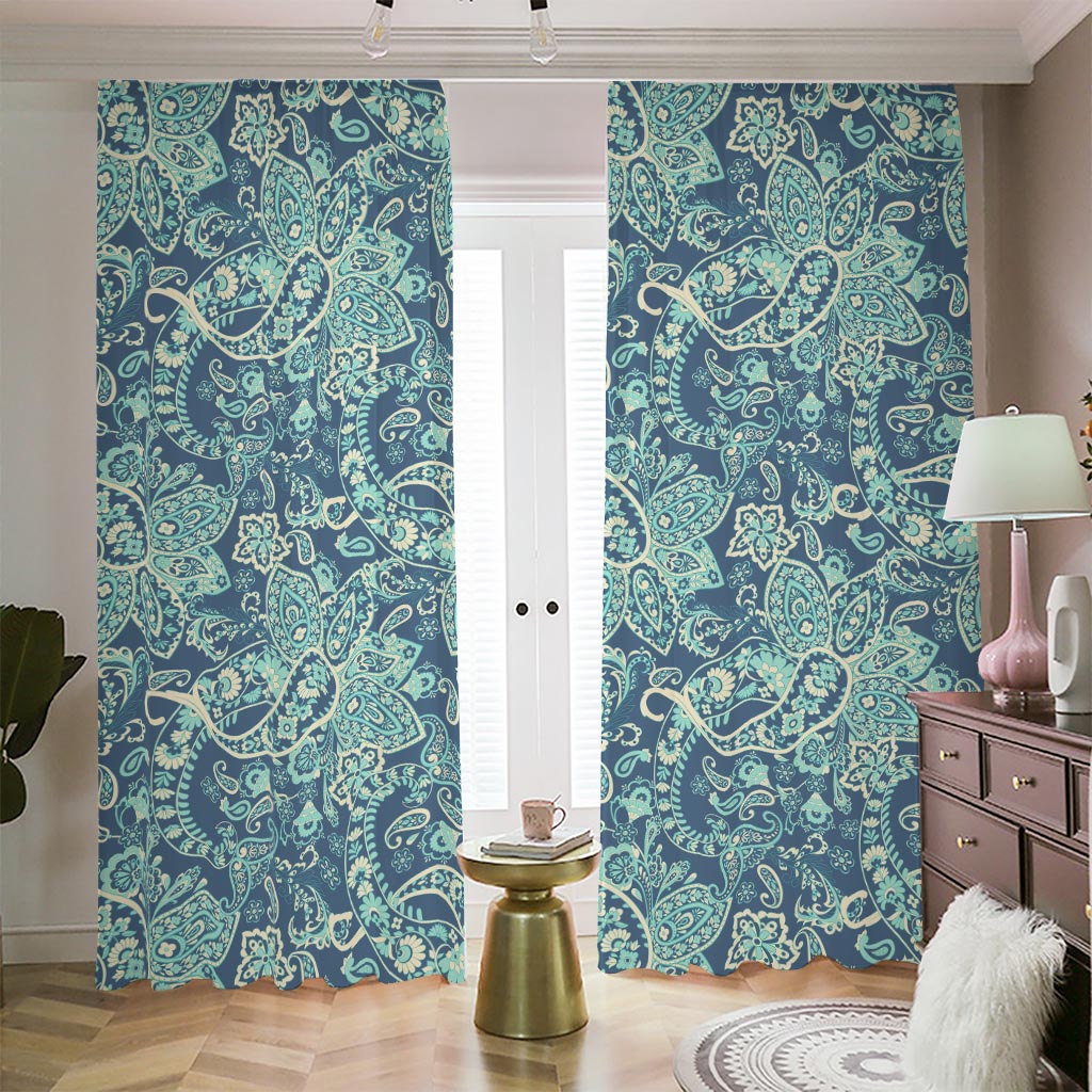 Blue Sky Paisley Bohemian Pattern Print Blackout Pencil Pleat Curtains