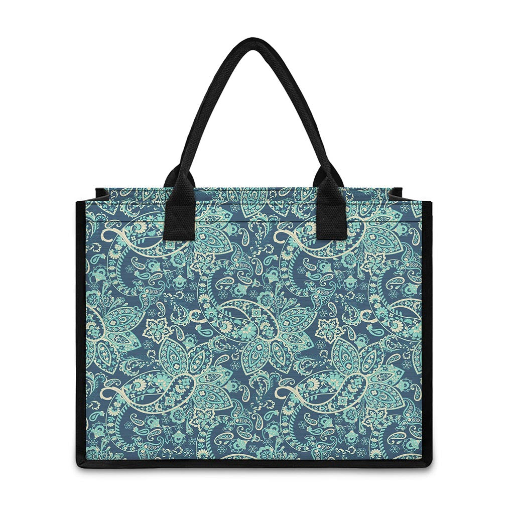 Blue Sky Paisley Bohemian Pattern Print Canvas Tote Bag