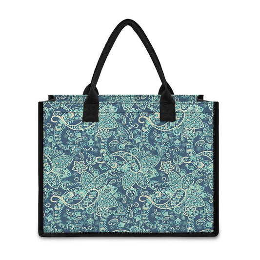 Blue Sky Paisley Bohemian Pattern Print Canvas Tote Bag