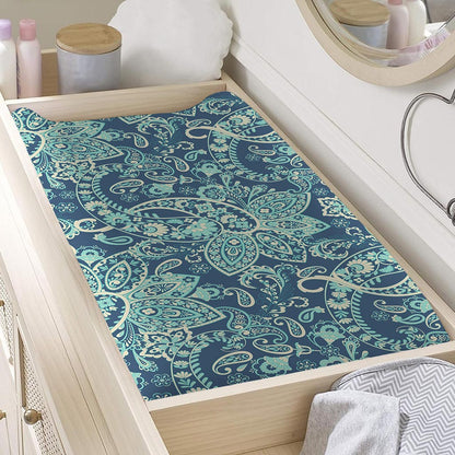 Blue Sky Paisley Bohemian Pattern Print Changing Pad Cover